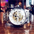 【全自動鏤空機械錶】【實心鋼帶】日漫風格鍍膜鏡面鋼帶夜光防水全自動鏤空機械錶男錶