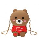 【矽膠呆萌熊斜背包】【送雙肩帶】可愛呆萌熊女生小包包新款卡通小熊矽膠單肩斜背手機包