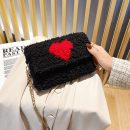 韓版名媛氣質時尚拼色愛心毛線編織鏈條單肩側背斜背包