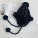 【兔毛絨針織毛線帽】【可愛毛球】韓國超火高檔真兔毛絨女帽秋冬季可愛毛球護耳保暖針織毛線帽