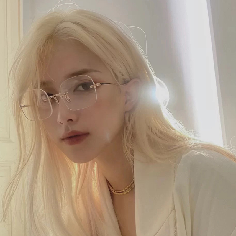 【文藝氣質無框】【超輕盈】【防藍光】Jennie同款韓版時尚無框平光無度數防藍光眼鏡