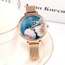 法式小眾文藝氣質花卉錶盤米蘭網帶玫瑰金女手錶