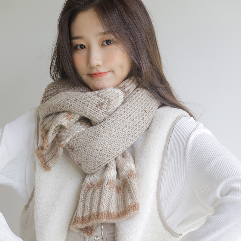 【超暖觸感馬海毛】【原宿森系針織圖案】日系原宿風森系女冬季復古加厚保暖百搭減齡情侶男女針織毛線圍脖