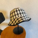 【格紋毛線漁夫帽】日式原宿黑色格子漁夫帽女秋冬季百搭日系潮牌顯臉小原宿港風條紋盆帽