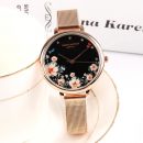 法式小眾文藝氣質花卉錶盤米蘭網帶玫瑰金女手錶