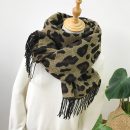 【韓版豹紋印花圍巾】【羊絨觸感】韓國名媛氣質百搭保溫印花羊絨觸感秋冬女披肩圍巾