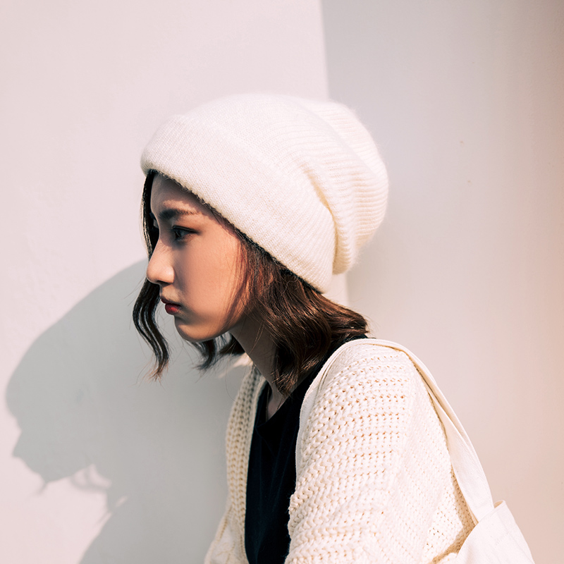 【雙層針織堆堆毛帽】【安哥拉兔毛】正韓版型甜美可愛舒適兔混紡毛線帽秋冬韓國百搭針織女帽