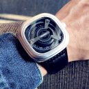 【方形概念錶盤】【小牛皮錶帶】未來感日式個性方形錶盤真皮錶帶男錶