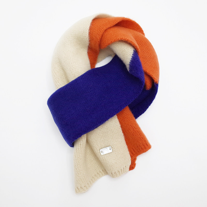 【韓系拼色小圍巾】【手工毛線針織】小圍巾女秋冬季護頸韓版可愛少女保暖針織百搭拼色裝飾短圍脖圍巾