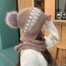 【兔毛混紡超暖毛帽】【圍巾一體式】超大包裹感懶人免洗頭秋冬百搭韓版可愛連圍巾一體式針織帽女帽