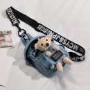 日系牛仔布配可愛小羊小熊小牛玩偶軟妹胸包女迷你斜背包