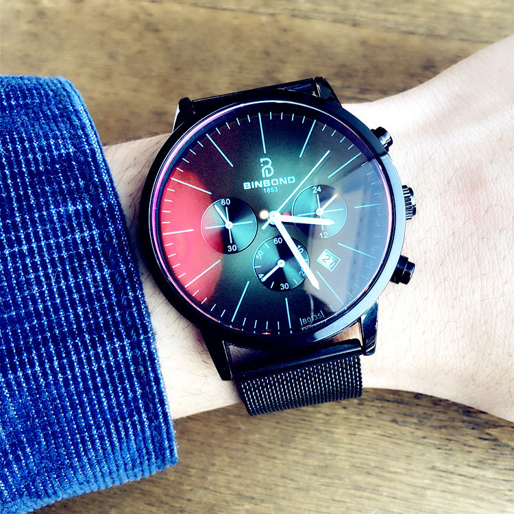 【賽博朋克鍍膜鏡面】【獨立計時秒針】賽博朋克風紫光鍍膜鏡面獨立秒針3ATM防水多功能手錶科幻風男錶