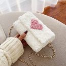 韓版名媛氣質時尚拼色愛心毛線編織鏈條單肩側背斜背包