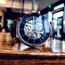 【全自動鏤空機械錶】【45小時超長動能存儲】【小牛皮錶帶】奢華貴族氣質藍光鍍膜防水夜光全自動鏤空機械錶男錶