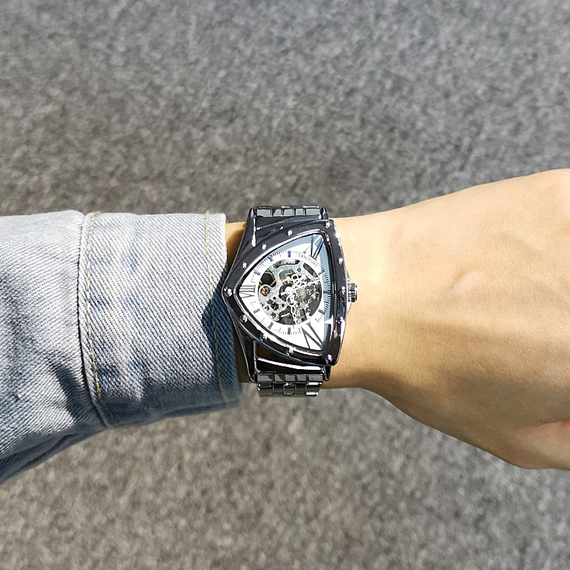 【全自動鏤空機械錶】【立體三角錶盤】未來感日本小眾立體三角錶盤全自動鏤空機械錶男錶