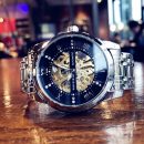 【全自動鏤空機械錶】【實心鋼帶】日漫風格鍍膜鏡面鋼帶夜光防水全自動鏤空機械錶男錶