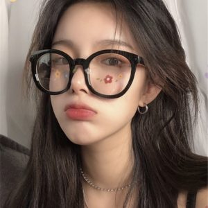 【素顏顯臉小神器】【經典圓黑框】【防藍光】韓國素顏黑框眼鏡女大框眼鏡框顯臉小防藍光平光眼鏡