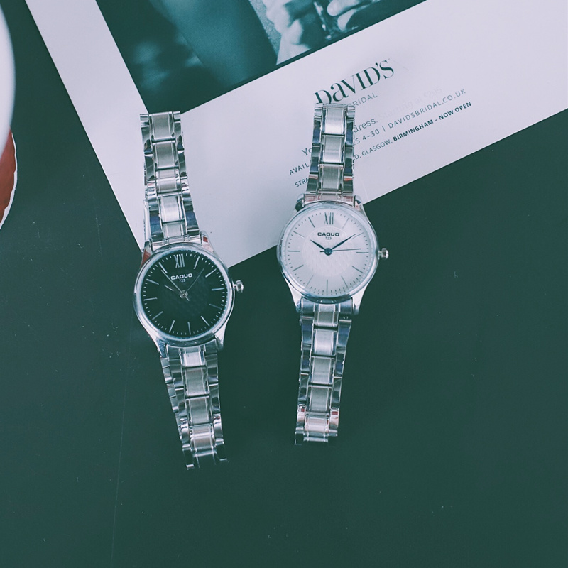 簡約氣質黑白文藝OL小資細鋼帶女石英手錶