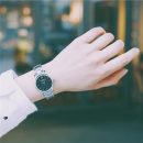 簡約氣質黑白文藝OL小資細鋼帶女石英手錶