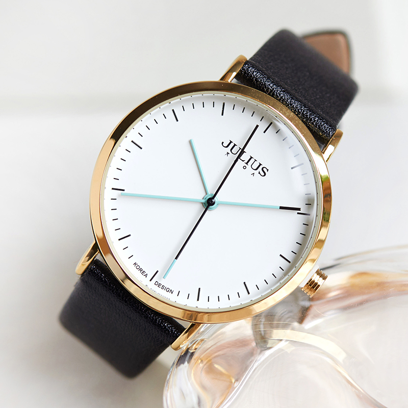 【清新氣質長針錶盤】【小牛皮錶帶】【日本MIYOTA機芯】正韓JULIUS北歐氣質長指針小圓盤皮帶日本機芯防水女錶