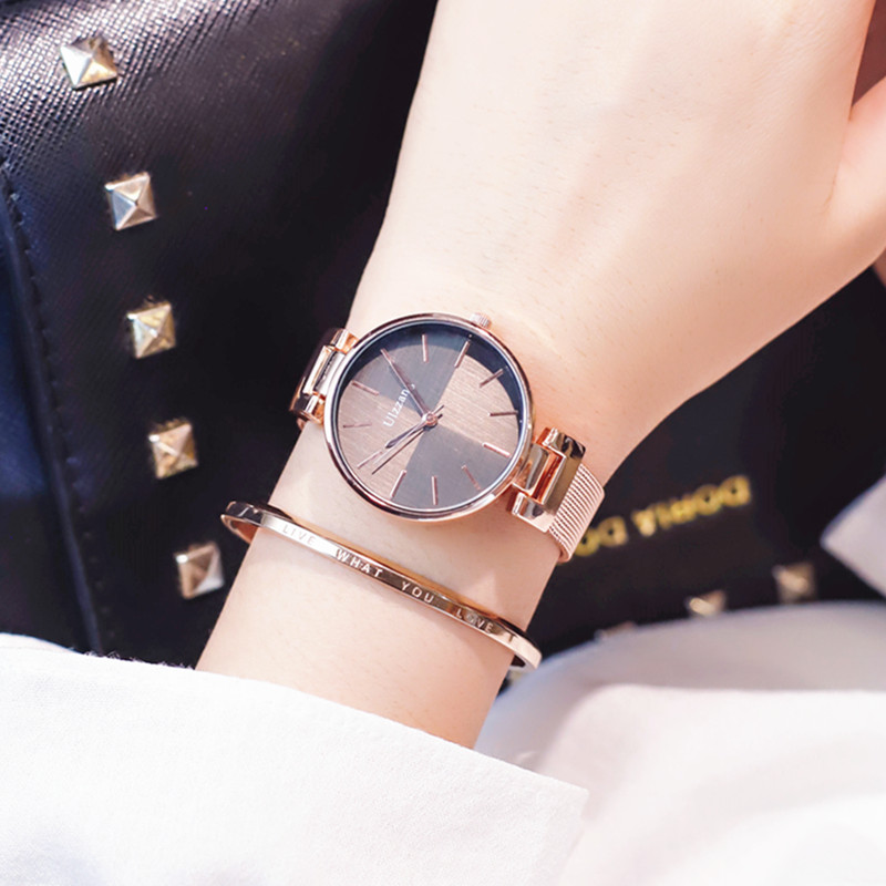 OL氣質簡約小資米蘭網帶小圓盤女石英手錶贈送手環