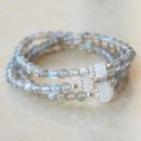 原創設計三圈6A級天然藍月光拉長石灰月光石文藝森系海洋氣質女手串多圈手鍊