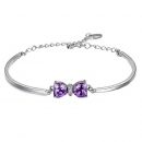 【925純銀鑲嵌紫鋯鉆】【蝴蝶結】高級感氣質優雅百搭925純銀手環鑲嵌紫鋯鉆蝴蝶結時尚女手鐲手環