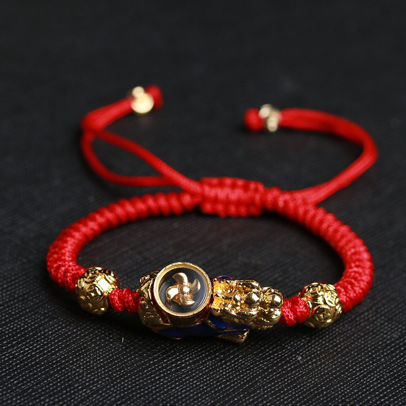 【時來運轉】【感溫變色風車貔貅】【編織紅繩】設計師款感溫變色風車貔貅手鍊開運風車男女招財手鍊