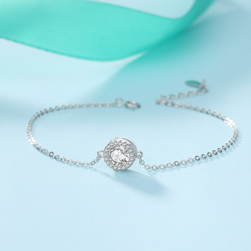 【925銀鑲嵌圓鋯鉆】輕奢氣質時尚S925純銀鑲嵌圓形鋯鉆百搭森系女手鍊