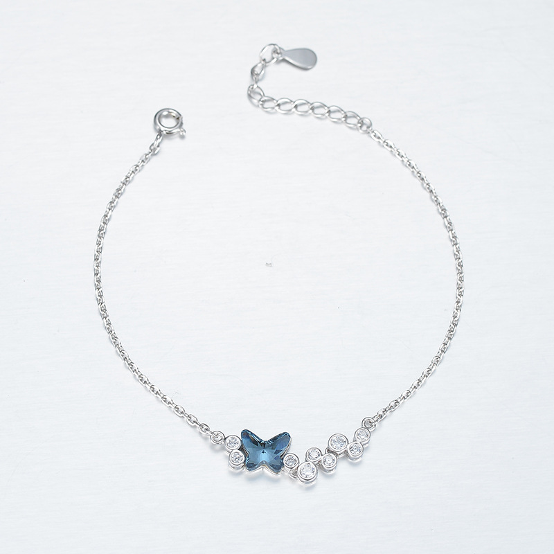 【奧地利夢幻藍水晶蝴蝶】【925純銀】夢幻優雅氣質925純銀搭配奧地利藍水晶蝴蝶時尚女手鍊