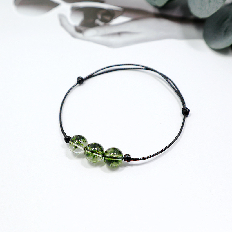 【天然滿天星綠幽靈】【清新夏日感】天然滿天星綠幽靈編織手鍊森系氣質百搭女水晶手鍊