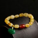 【收藏級天然蜜蠟琥珀】【翡翠平安鎖】名貴天然蜜蠟琥珀隨形手鍊搭配翡翠平安鎖吉祥如意女手串手鍊
