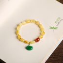 【收藏級天然蜜蠟琥珀】【翡翠平安鎖】名貴天然蜜蠟琥珀隨形手鍊搭配翡翠平安鎖吉祥如意女手串手鍊