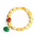 【收藏級天然蜜蠟琥珀】【翡翠平安鎖】名貴天然蜜蠟琥珀隨形手鍊搭配翡翠平安鎖吉祥如意女手串手鍊