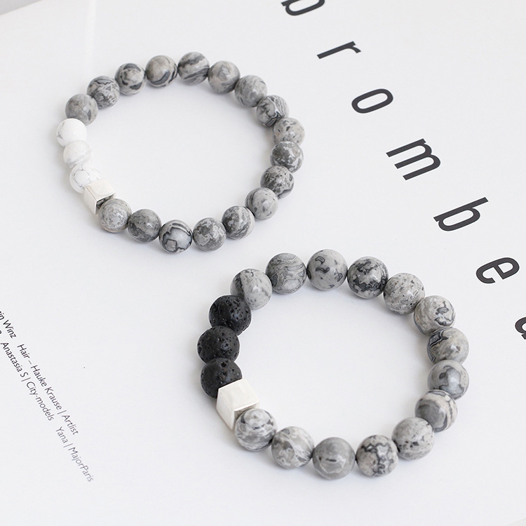 【與你環遊世界】【地圖石情侶手鍊】設計師款天然地圖石搭配火山石白松石男女情侶手串手鍊