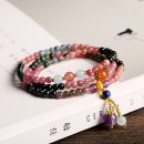 【天然碧璽三圈手鍊】【搭配紫水晶圓珠】天然碧璽三圈4mm佛珠手鍊繞手三圈搭配紫水晶圓珠女手串手鍊