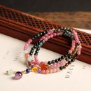 【天然碧璽三圈手鍊】【搭配紫水晶圓珠】天然碧璽三圈4mm佛珠手鍊繞手三圈搭配紫水晶圓珠女手串手鍊