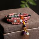 【天然碧璽三圈手鍊】【搭配紫水晶圓珠】天然碧璽三圈4mm佛珠手鍊繞手三圈搭配紫水晶圓珠女手串手鍊