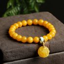 【收藏級天然雞油黃蜜蠟】【玫瑰配飾】名貴天然雞油黃蜜蠟手鍊6.5mm搭配蜜蠟玫瑰女佛珠手串手鍊