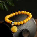 【收藏級天然雞油黃蜜蠟】【玫瑰配飾】名貴天然雞油黃蜜蠟手鍊6.5mm搭配蜜蠟玫瑰女佛珠手串手鍊