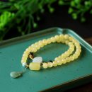 【7A級天然蜜蠟】【和田玉翡翠如意配飾】【雙層】設計師款名貴天雙層蜜蠟手串搭配和田玉翡翠吊墜女佛珠手串手鍊