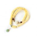 【7A級天然蜜蠟】【和田玉翡翠如意配飾】【雙層】設計師款名貴天雙層蜜蠟手串搭配和田玉翡翠吊墜女佛珠手串手鍊