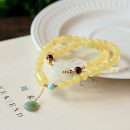 【7A級天然蜜蠟】【和田玉翡翠如意配飾】【雙層】設計師款名貴天雙層蜜蠟手串搭配和田玉翡翠吊墜女佛珠手串手鍊