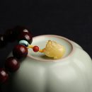 天然名貴高密高油小葉紫檀12mm佛珠手鍊搭配天然蜜蠟貔貅吊墜南紅綠松石隔珠手鍊佛珠手串