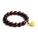 天然名貴高密高油小葉紫檀12mm佛珠手鍊搭配天然蜜蠟貔貅吊墜南紅綠松石隔珠手鍊佛珠手串