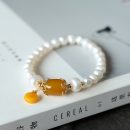 【天然淡水珍珠】【黃玉髓】高級氣質優雅天然淡水珍珠麵包珠手串配黃玉髓瑪瑙14K包金女手鍊