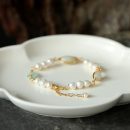 【天然A貨翡翠】【淡水珍珠】高級氣質天然A貨翡翠手工繞線淡水珍珠手鍊14K包金優雅女手鍊