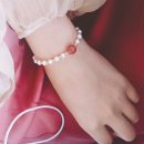 【鴿血紅草莓晶】【天然淡水珍珠】設計師款天然淡水真珍珠配鴿血紅草莓晶14k包金手串女珍珠水晶手鍊