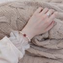 【鴿血紅草莓晶】【天然淡水珍珠】設計師款天然淡水真珍珠配鴿血紅草莓晶14k包金手串女珍珠水晶手鍊