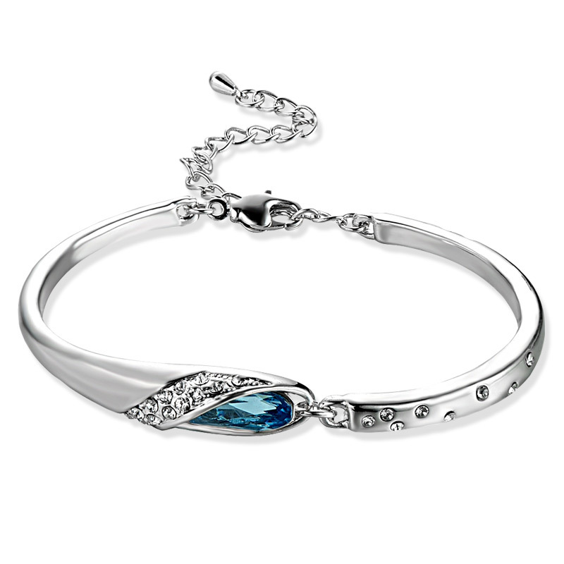 【海洋之心】【925純銀】【藍水晶】設計師款高級氣質925純銀手環鑲嵌藍水晶時尚韓版海洋之心女手環手鍊
